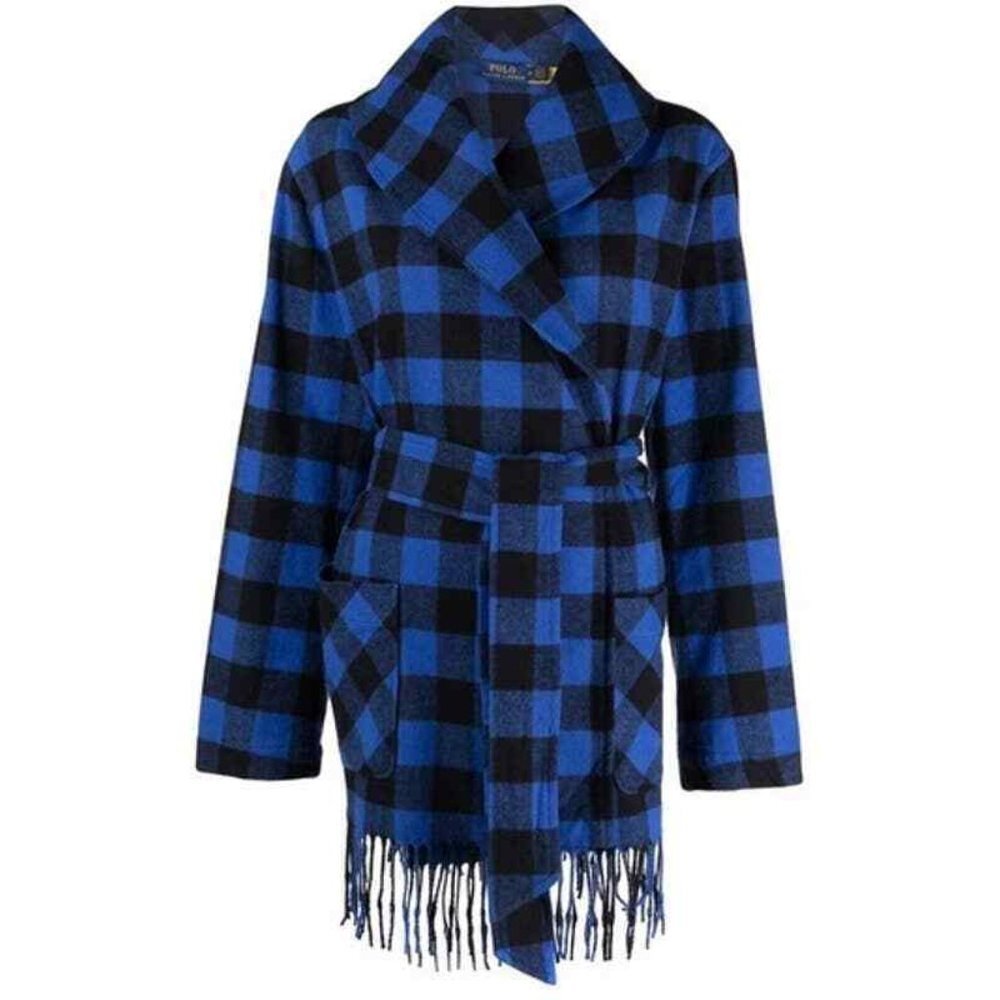 NWT Polo Ralph Lauren Women's Checked Fringe Edge Belted Jacket Small S